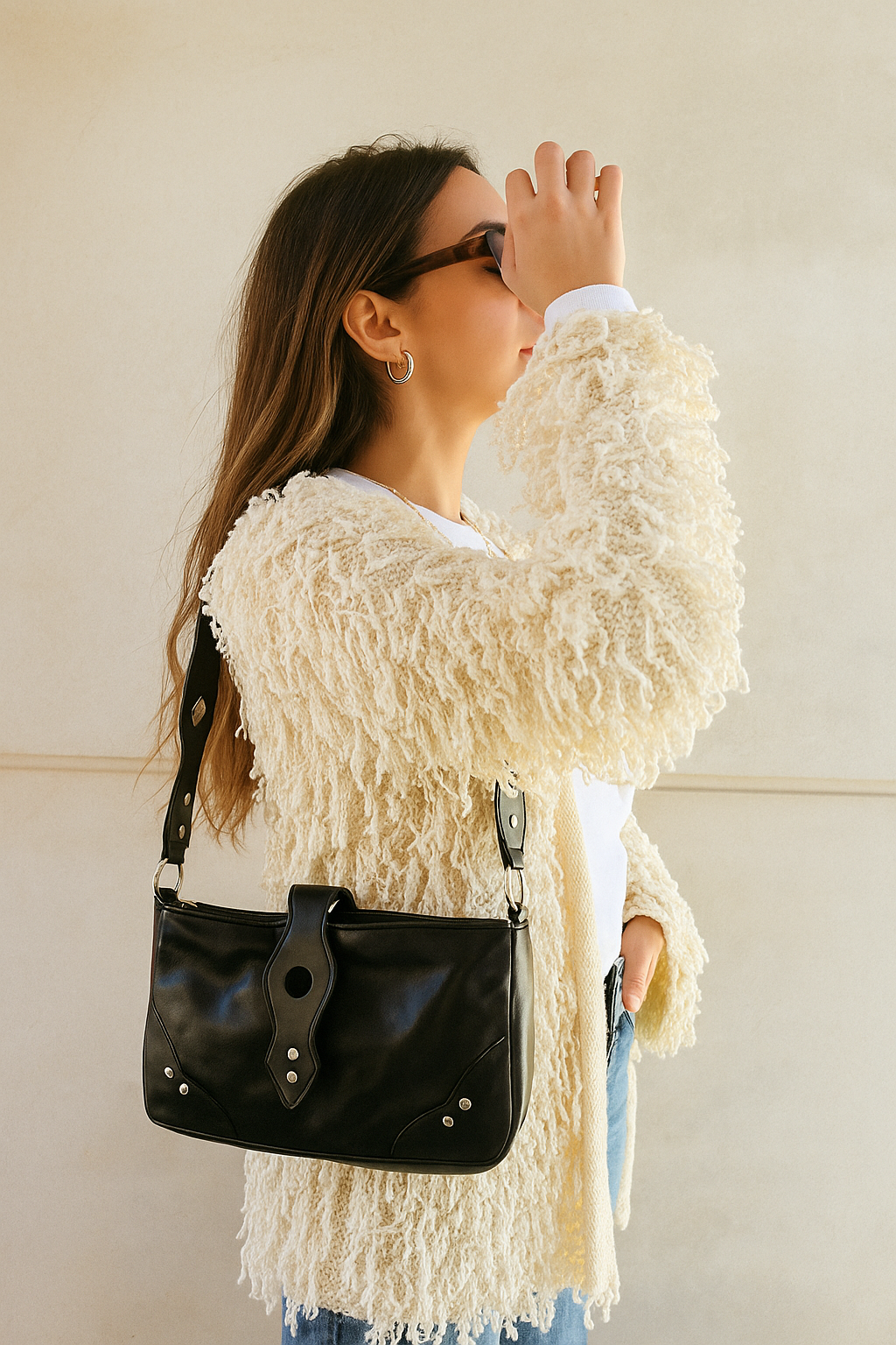 BOLSO DE HOMBRO BROCADOS PIEL NEGRO