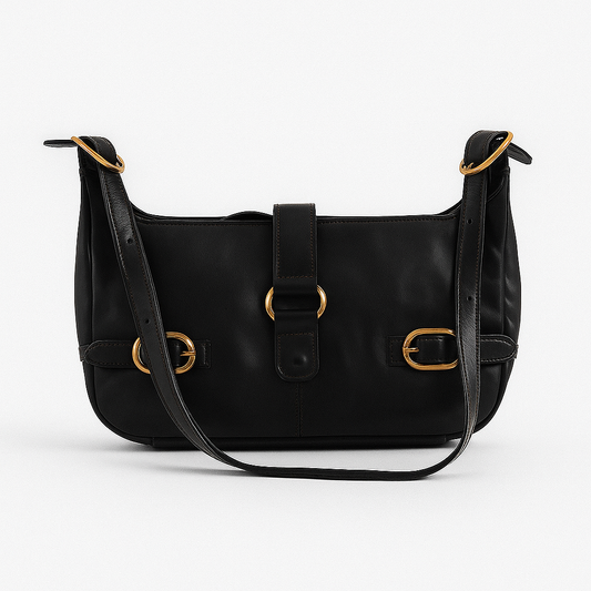 BOLSO DE HOMBRO HEBILLAS PIEL NEGRO