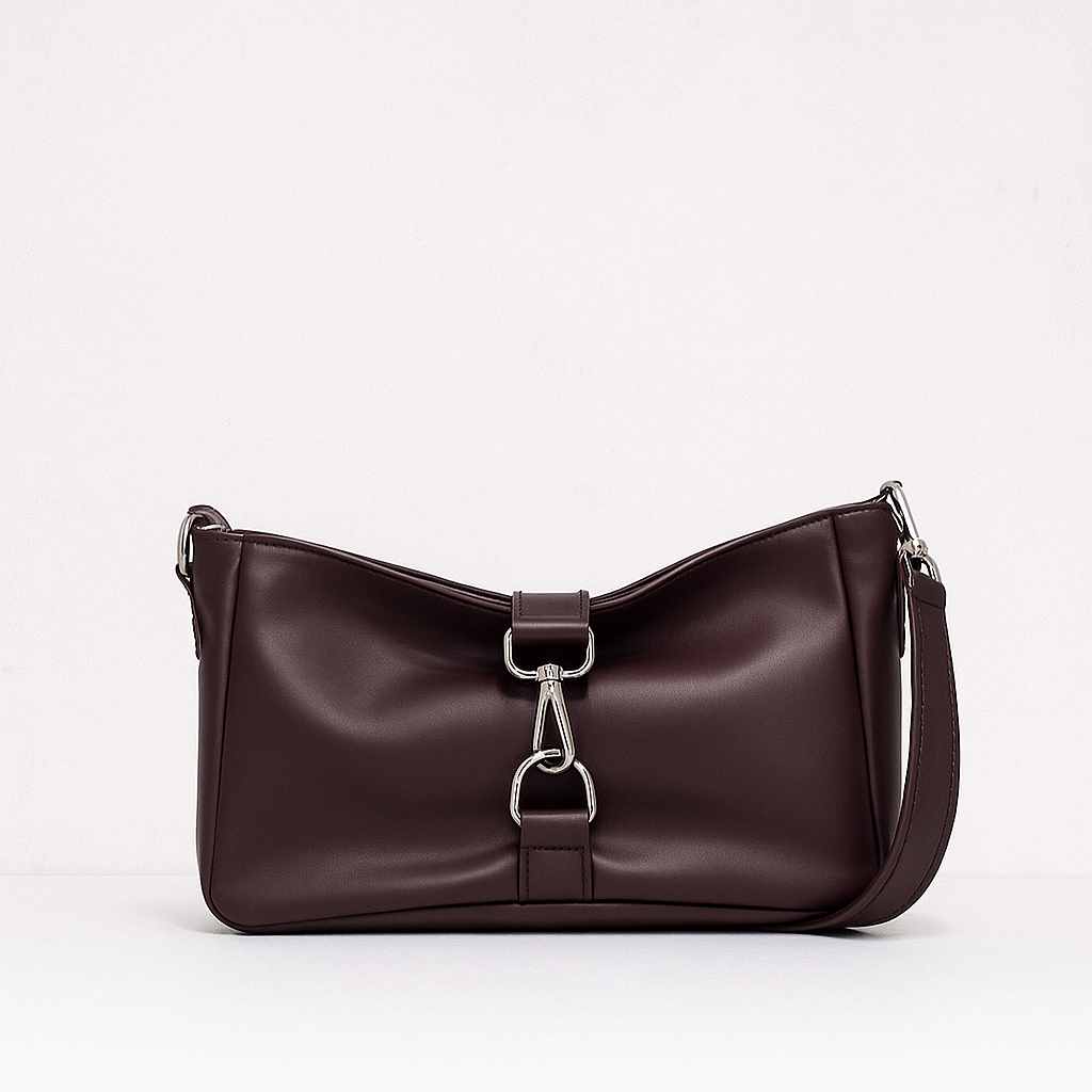 BOLSO DE HOMBRO APLIQUES PIEL GRANATE