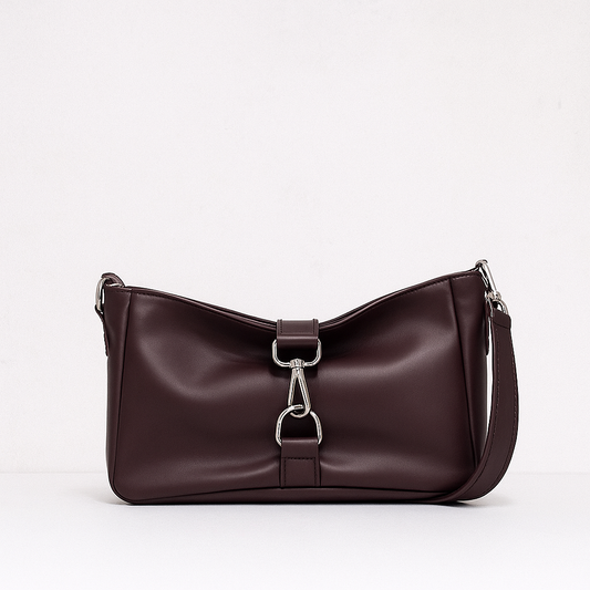 BOLSO DE HOMBRO APLIQUES PIEL GRANATE