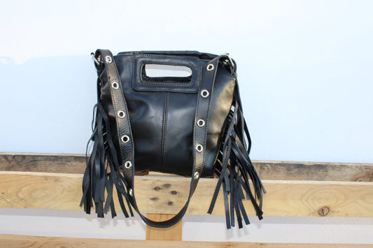 BOLSO FLECOS PIEL NEGRO