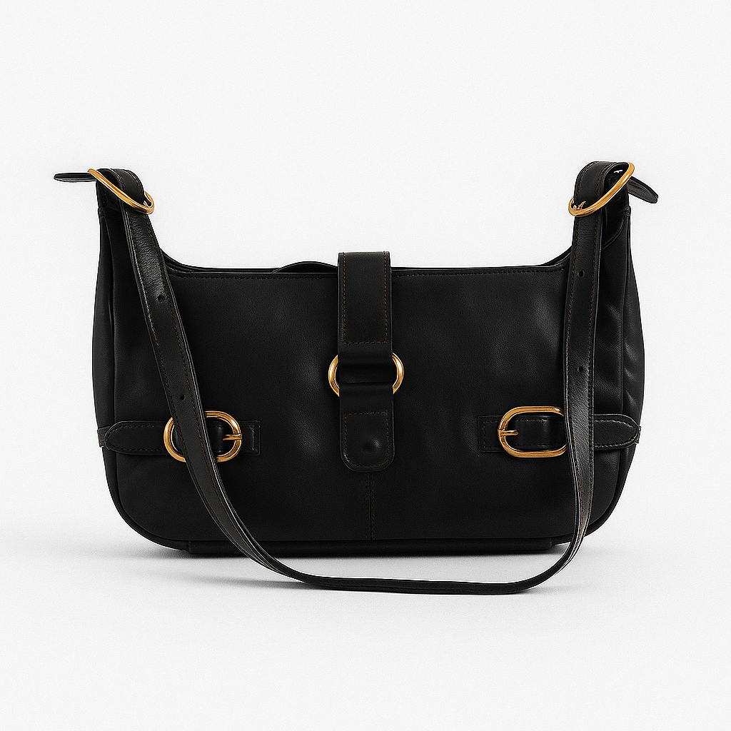 BOLSO DE HOMBRO HEBILLAS PIEL NEGRO